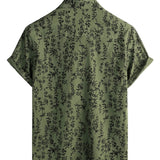 Korte Mouwen Katoenen Overhemd met Knopen in Vintage Stijl met Bloemenpatroon voor Mannen