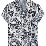 Korte Mouwen Katoenen Shirt met Bloemen Skull Print in Punk Rock Stijl voor Mannen