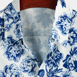 Korte Mouwen Katoenen Shirt met Skull en Bloemen Punk Rock voor Mannen