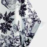 Korte Mouwen Katoenen Shirt met Bloemen Skull Print in Punk Rock Stijl voor Mannen