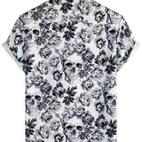 Korte Mouwen Katoenen Shirt met Bloemen Skull Print in Punk Rock Stijl voor Mannen