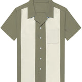 Retro Korte Mouwen Overhemd uit de Jaren '50 met Cubaanse Kraag voor Mannen in de Kleur Blauw