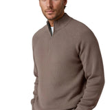 Heren sweater met halve rits en kraag – Taupe Bruin