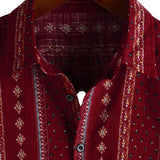 Korte Mouwen Katoenen Vintage Shirt uit de Jaren '70 met Rode Strepen voor Mannen