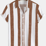 Casual Overhemd met Korte Mouwen in Verticale Strepen in Vintage Bruin voor Mannen