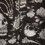Katoenen Overhemd met Knopen Cool met Roze Skul in Bloemen voor Mannen, Punk Rock and Roll