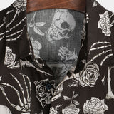 Katoenen Overhemd met Knopen Cool met Roze Skul in Bloemen voor Mannen, Punk Rock and Roll