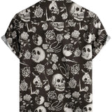 Katoenen Overhemd met Knopen Cool met Roze Skul in Bloemen voor Mannen, Punk Rock and Roll