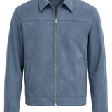 Lichtblauwe Suede Jas voor Mannen – Elegante en Universele Jas voor Elke Dag