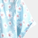 Heren Zomer Overhemd met Korte Mouwen in Hawaiiaanse Stijl in Blauwe Kleur met Margriet Bloemen
