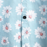 Heren Zomer Overhemd met Korte Mouwen in Hawaiiaanse Stijl in Blauwe Kleur met Margriet Bloemen
