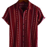 Korte Mouwen Katoenen Vintage Shirt uit de Jaren '70 met Rode Strepen voor Mannen