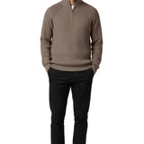 Heren sweater met halve rits en kraag – Taupe Bruin