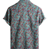 Vintage Korte Mouwen Katoenen Overhemd met Knopen voor Mannen in Paisley Stijl