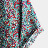 Vintage Korte Mouwen Katoenen Overhemd met Paisley Patroon voor Mannen
