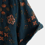 Korte Mouwen Katoenen Overhemd met Knopen voor Mannen, Bloemenprint, Marineblauw voor de Zomer