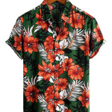 Heren overhemd met korte mouwen, groen met bloemen