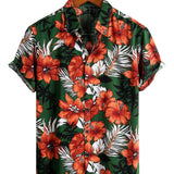 Korte Mouwen Katoenen Overhemd met Hawaiiaanse Groene Bloemen voor Mannen