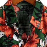 Korte Mouwen Katoenen Overhemd met Hawaiiaanse Groene Bloemen voor Mannen