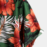 Heren overhemd met korte mouwen, groen met bloemen