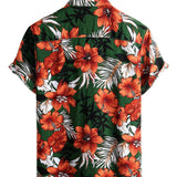 Heren overhemd met korte mouwen, groen met bloemen