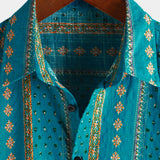 Vintage Korte Mouwen Shirt in 70's Stijl met Strepen voor Mannen