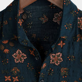 Korte Mouwen Katoenen Overhemd met Knopen voor Mannen, Bloemenprint, Marineblauw voor de Zomer