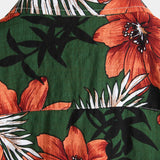 Heren overhemd met korte mouwen, groen met bloemen