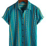 Vintage Korte Mouwen Shirt in 70's Stijl met Strepen voor Mannen