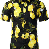 Hawaiiaanse korte mouwen katoenen shirt met gele citroenen voor mannen