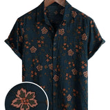 Korte Mouwen Katoenen Overhemd met Knopen voor Mannen, Bloemenprint, Marineblauw voor de Zomer