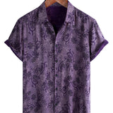 Heren Vintage Paarse Katoenen Zomer T-shirt Ademend met Korte Mouwen