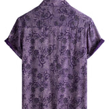 Heren Vintage Paarse Katoenen Zomer T-shirt Ademend met Korte Mouwen