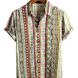 Retro Katoenen Korte Mouwen Boho Overhemd voor Mannen