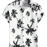 Witte Zomer Overhemd met Korte Mouwen in Hawaiiaanse Stijl met Tropisch Patroon voor Mannen
