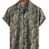 Zomer Heren Vintage Shirt met Tijgerpatroon, Licht voor Vakantie op het Strand, Korte Mouwen en Knopen