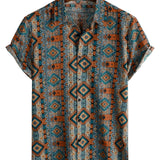 Korte Mouwen Katoenen Shirt met Knopen en Azteekse Print uit de Jaren '70.