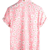 Korte Mouwen Katoenen Hawaii Shirt voor Mannen in Roze met Margrieten