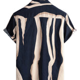 Heren Katoenen Retro Gestreepte Overhemd voor de Zomer Donkerblauw met Korte Mouwen en Knopen