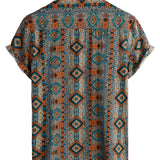 Korte Mouwen Katoenen Shirt met Knopen en Azteekse Print uit de Jaren '70.