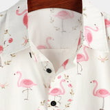 Korte mouwen katoenen overhemd met roze flamingo's voor heren