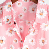 Korte Mouwen Katoenen Hawaii Shirt voor Mannen in Roze met Margrieten