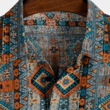 Korte Mouwen Katoenen Shirt met Knopen en Azteekse Print uit de Jaren '70.