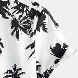 Witte Zomer Overhemd met Korte Mouwen in Hawaiiaanse Stijl met Tropisch Patroon voor Mannen