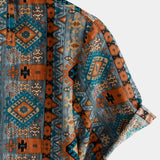 Korte Mouwen Katoenen Shirt met Knopen en Azteekse Print uit de Jaren '70.