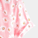 Korte Mouwen Katoenen Hawaii Shirt voor Mannen in Roze met Margrieten
