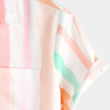 Heren Zomer Katoenen Shirt met Roze-Witte Verticale Strepen, Met Knopen en Pocket, Korte Mouwen