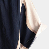 Heren Katoenen Retro Gestreepte Overhemd voor de Zomer Donkerblauw met Korte Mouwen en Knopen