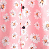 Korte Mouwen Katoenen Hawaii Shirt voor Mannen in Roze met Margrieten