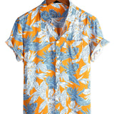 Korte Mouwen Katoenen Overhemd met Tropische Bladeren Patroon voor Mannen